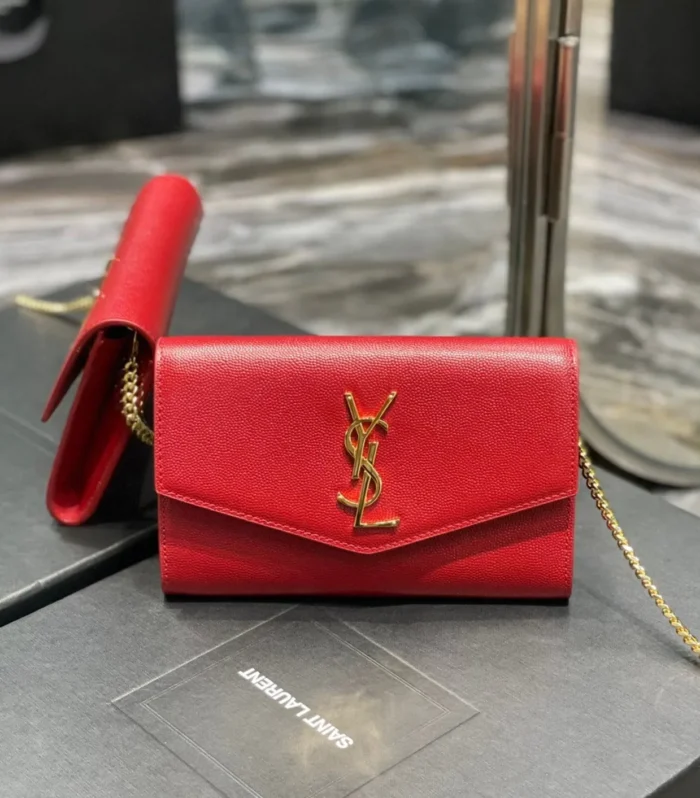 UPTOWN CHAIN WALLET 19 RED GRAINED CALFSKIN