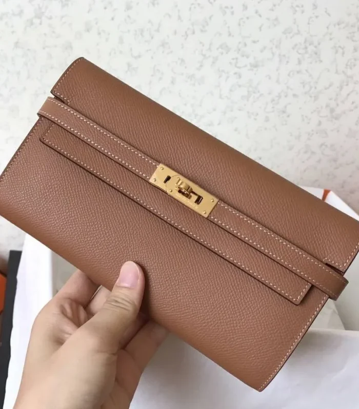 Kelly Long Wallet 20cm Brown Epsom Leather