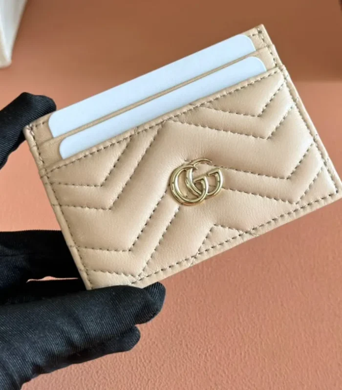 Gucci Marmont Card Wallet Beige Calfskin 254955