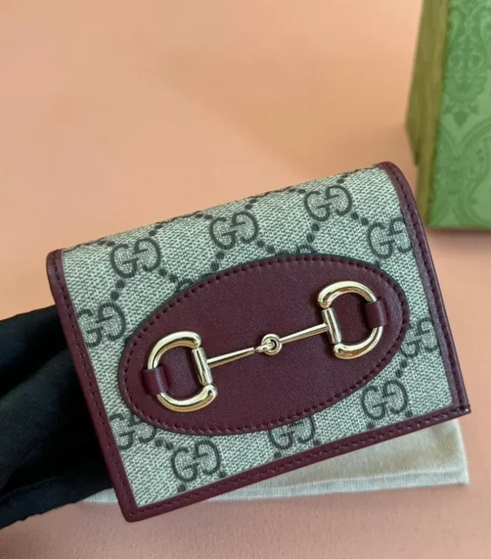 Gucci Horsebit 1995 Wallet Beige mix Rosso Ancora red Canvas 244277