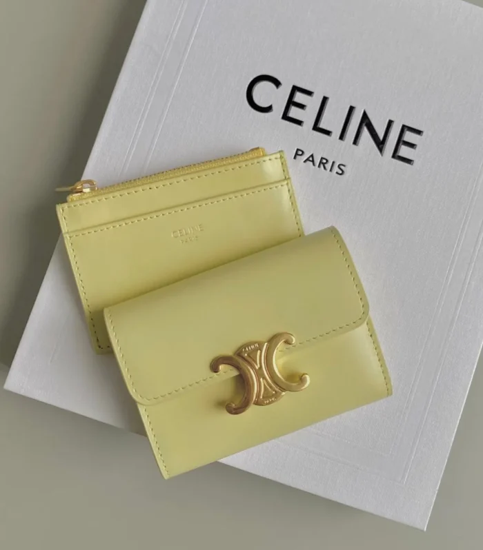 TRIPHOME 9 WALLET TWO-IN-ONE YELLOW PASTEL CALFSKIN