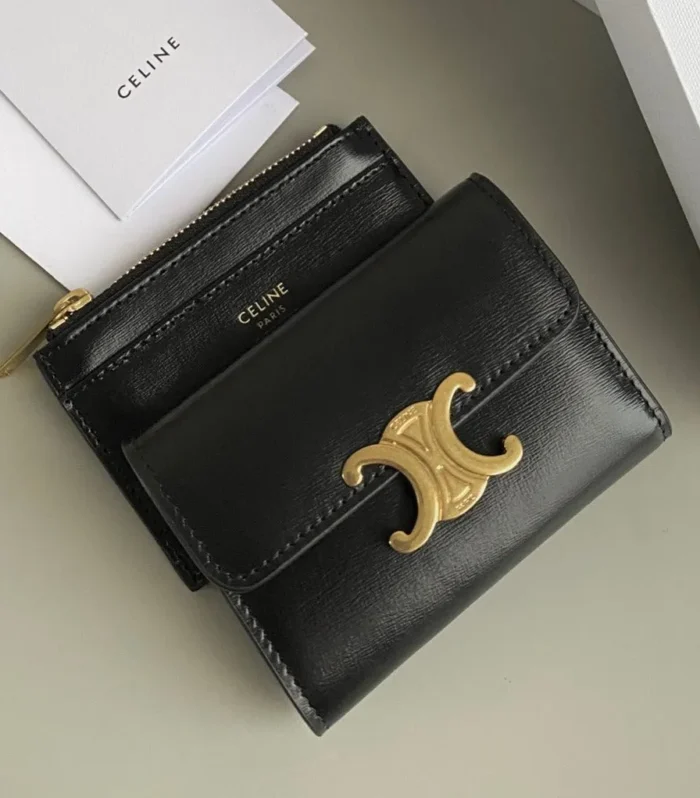 TRIPHOME 9 WALLET TWO-IN-ONE BLACK CALFSKIN