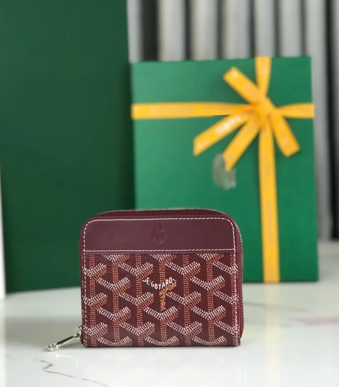 MATIGNON MINI WALLET 11 IN WINE RED GOYARDINE CANVAS AND CALFSKIN