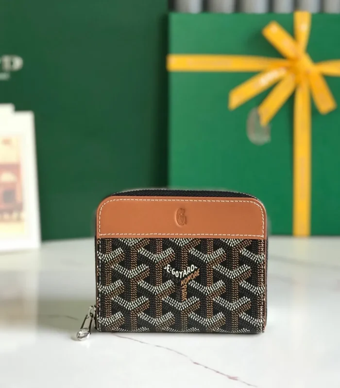 MATIGNON MINI WALLET 11 IN BLACK GOYARDINE CANVAS AND TAN CALFSKIN