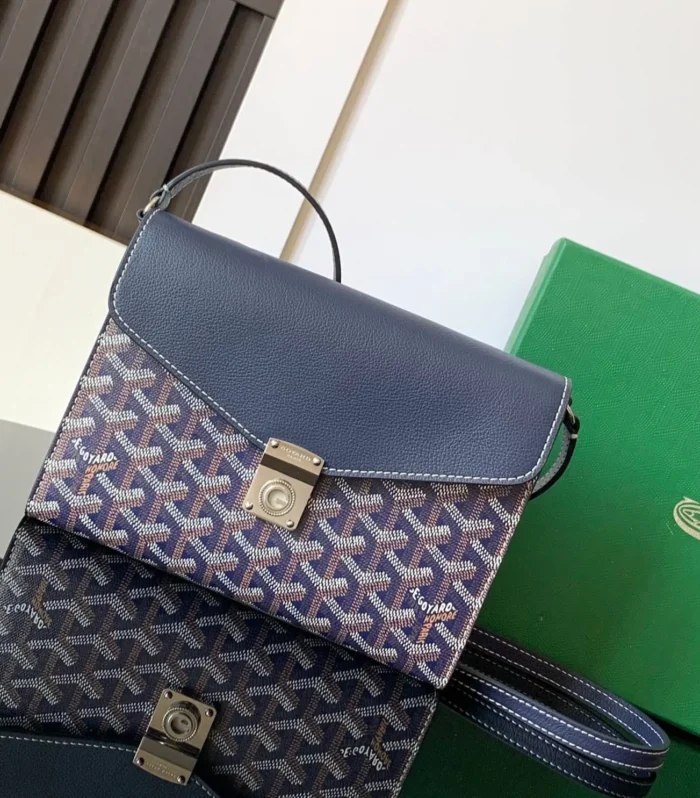 CHYPRE WALLET-POUCH 21 IN NAVY BLUE GOYARDINE CANVAS AND CALFSKIN