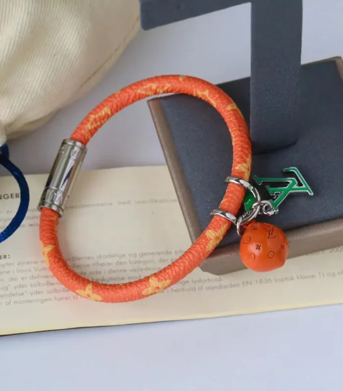 Orange Charm Leather Bracelet