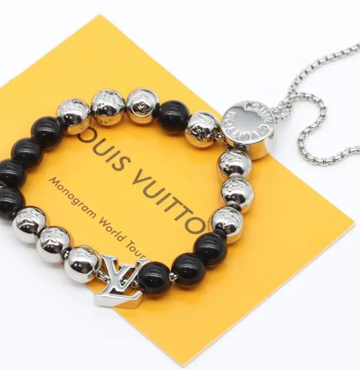 Monogram Beads Bracelet Silver Black
