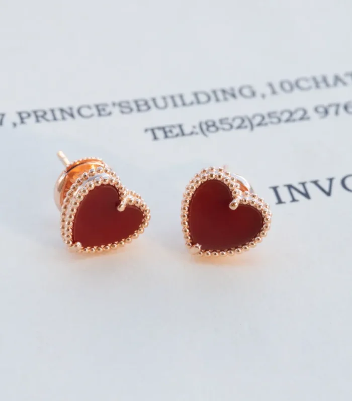 VCA Heart Earrings Red Agate