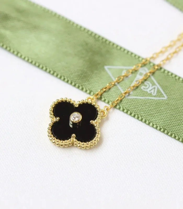 Onyx Diamond Clover Necklace