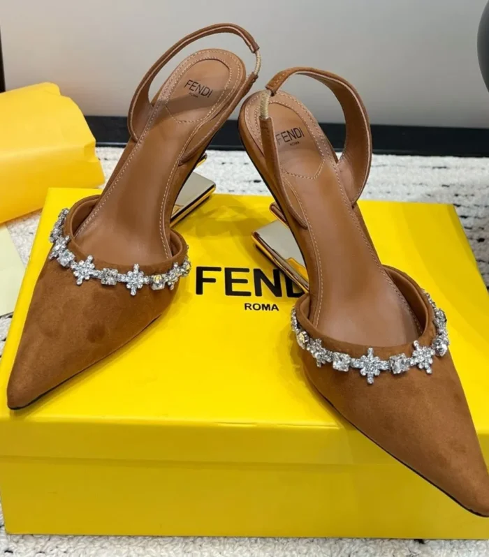 FENDI CRYSTAL HIGH-HEELED SLINGBACK 7 CM IN BRONZE BROWN SUEDE