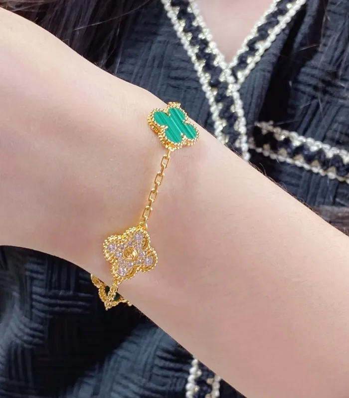 Malachite Diamond Clover Bracelet