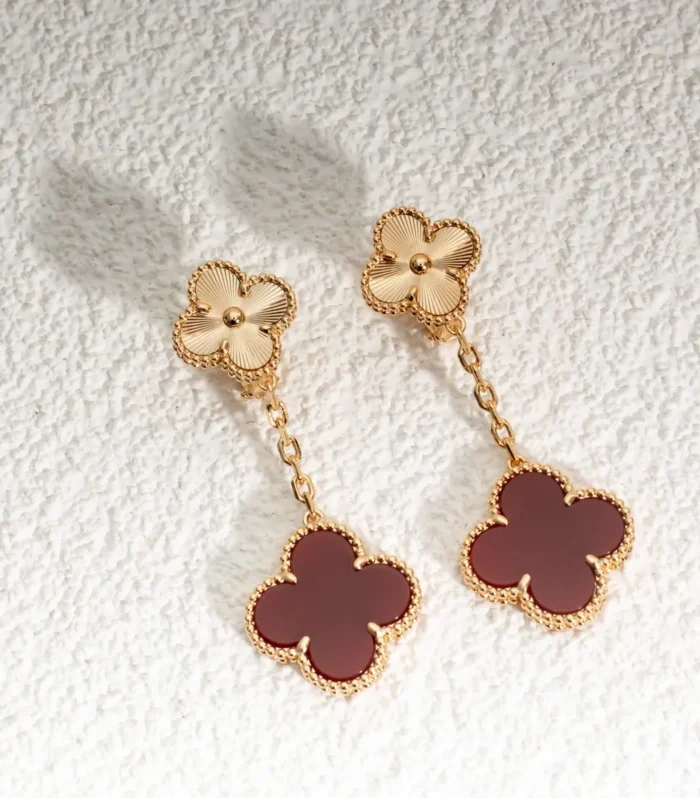 Alhambra Double Flower Carnelian Earrings