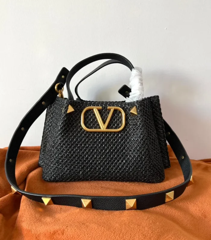Valentino Spring and Summer Tote Bag Black Raffia 552569