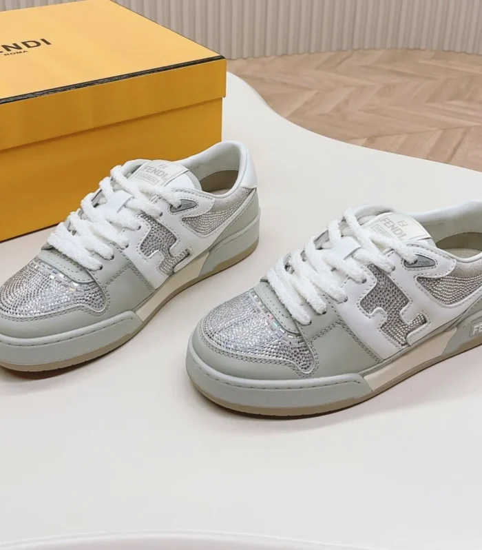 FENDI CASUAL SNEAKER IN GREY CALFSKIN ATTACH RHINSTONES