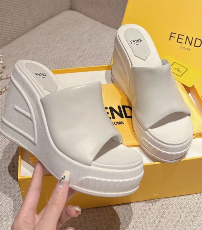 FENDI BAGUETTE WEDGE PLATFORM  85MM IN WHITE CALFSKIN