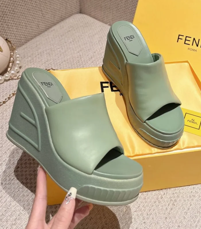 FENDI BAGUETTE WEDGE PLATFORM  85MM IN SEAFOAM GREEN CALFSKIN
