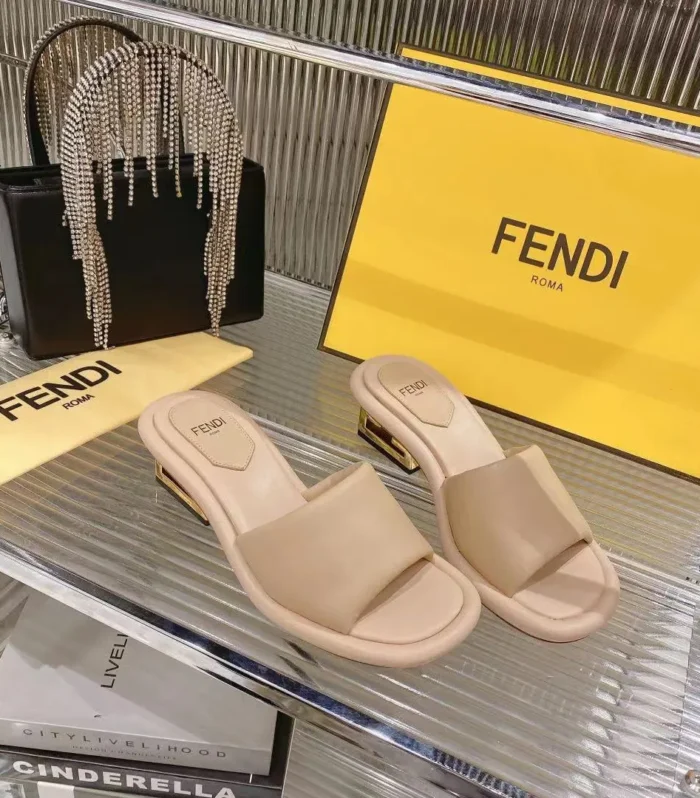 FENDI BAGUETTE SLIDES WOMEN IN BEIGE CALFSKIN