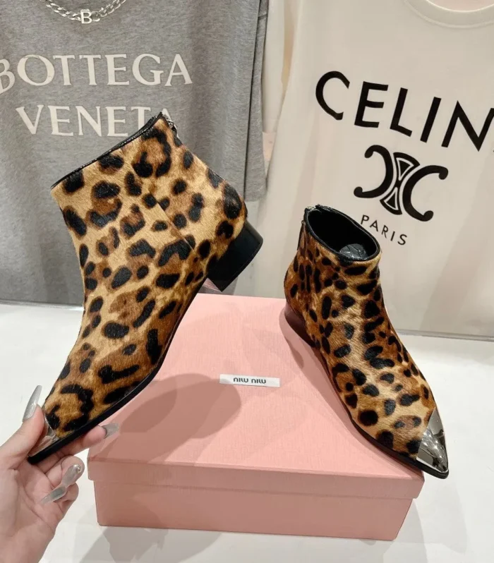 Miu Ankle Boots Leopard Skin Brown Background Sheepskin