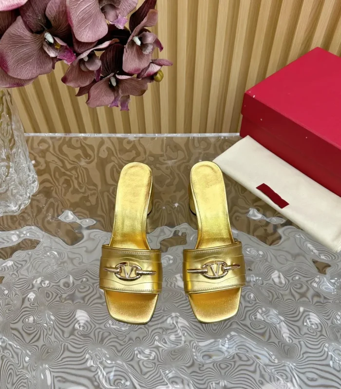 High Heel 70 Mule Sandal The Bold Edition Vlogo Square Toe Gold