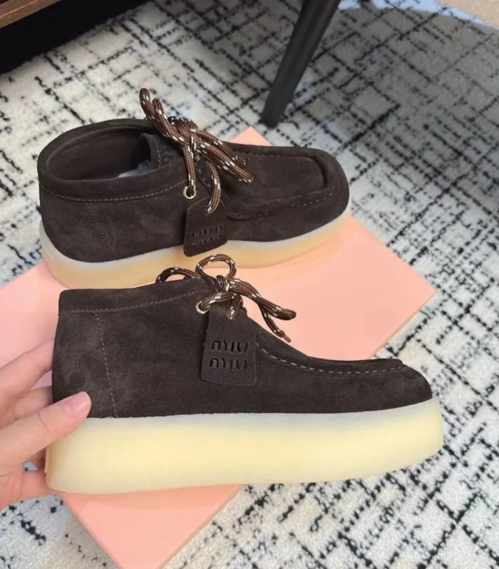 Miu Ankle Boots Chocolate Brown Cow Suede