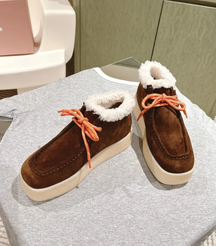 Miu Ankle Boots Caramel Fleece Lining Suede