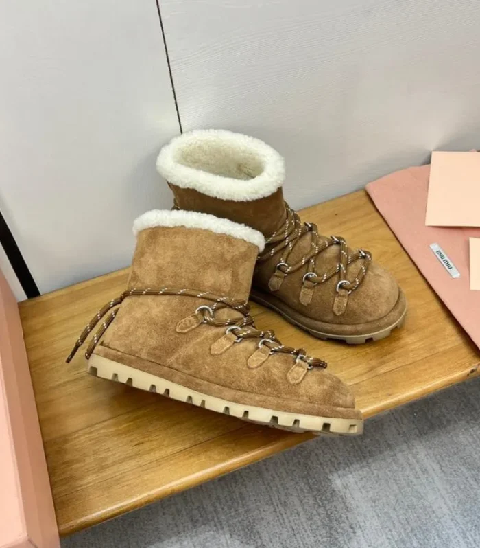 Miu Ankle Boots Brown Stone Yellow Suede