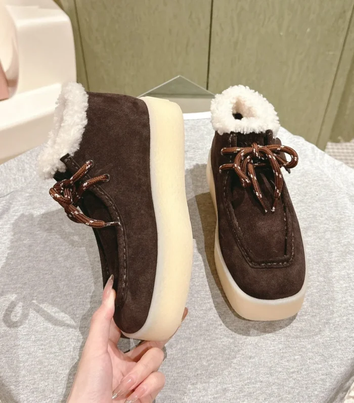 Miu Ankle Boots Brown Earth Fleece Lining Suede
