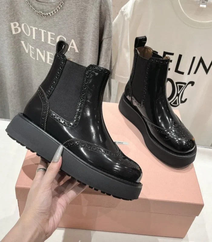 Miu Ankle Boots Black Polished Calfskin