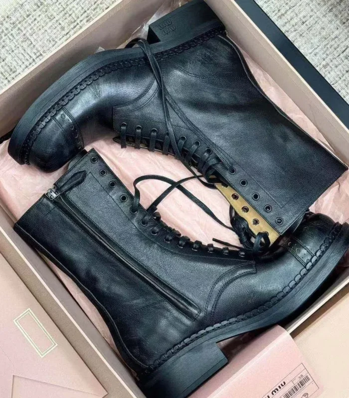 Miu Ankle Boots Black Paint Calfskin