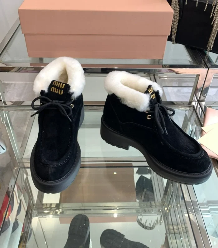 Miu Ankle Boots Black Open-Hemmed Cowhide
