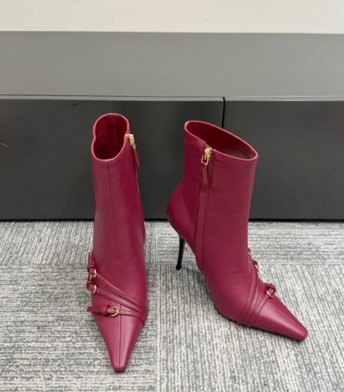 Miu 90 short boots deep magenta or berry cowhide 417984