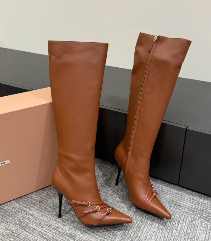 Miu 90 knee high boots brown cowhide
