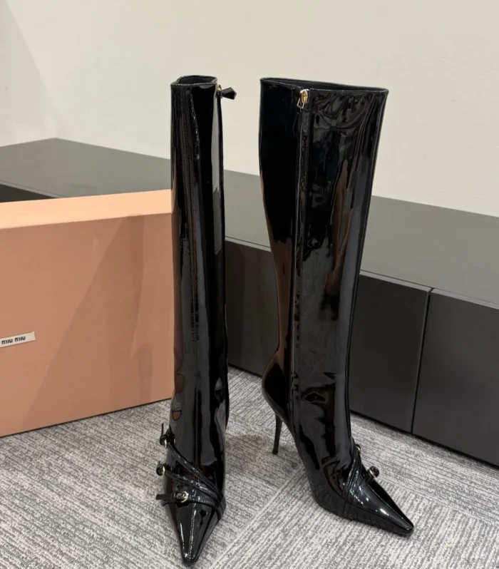 Miu 90 knee high boots black patent leather