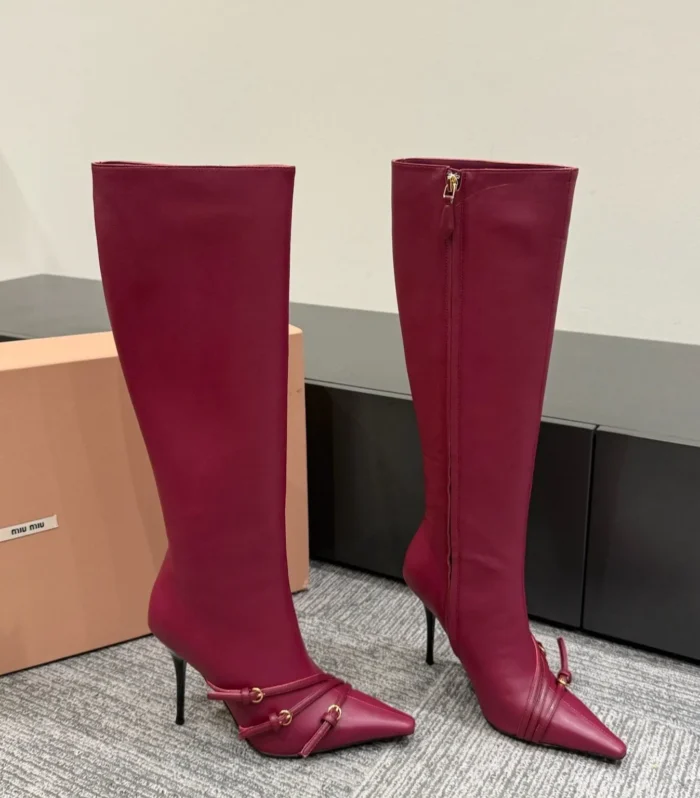 Miu 90 knee high boots berry cowhide
