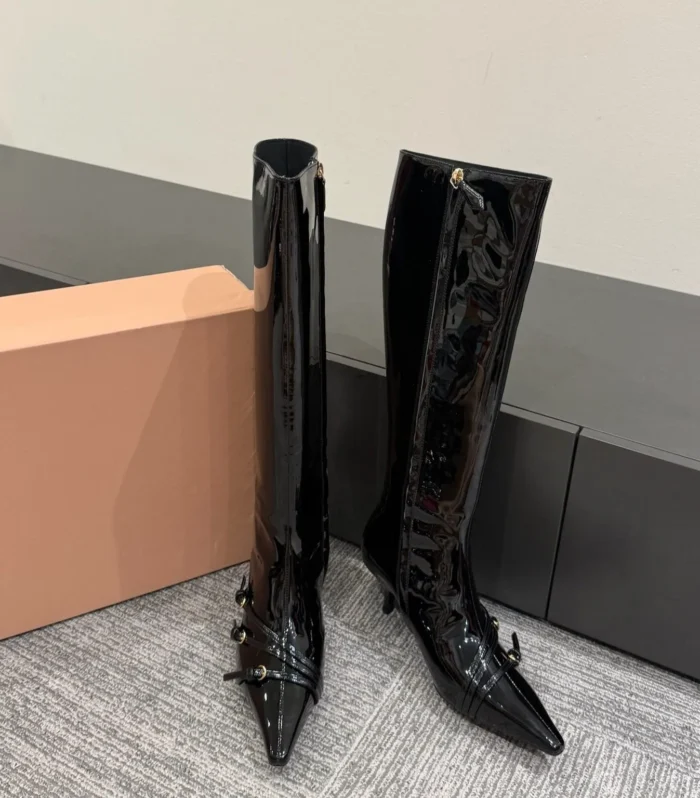 Miu 40 knee high boots black patent leather