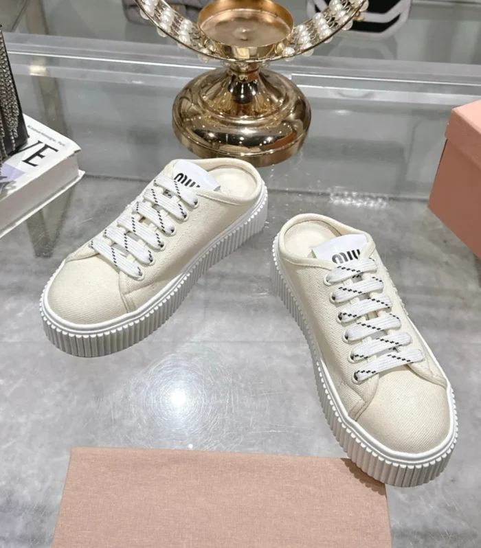 Miu 25C Sneaker Mules Ivory Demin Fabric 235317