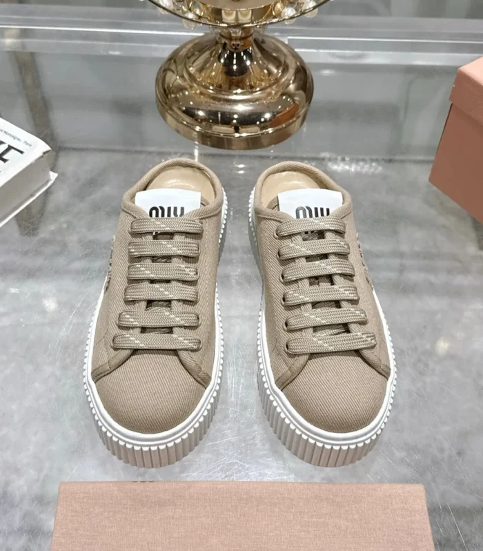 Miu 25C Sneaker Mules Colonial Beige Demin Fabric 235319