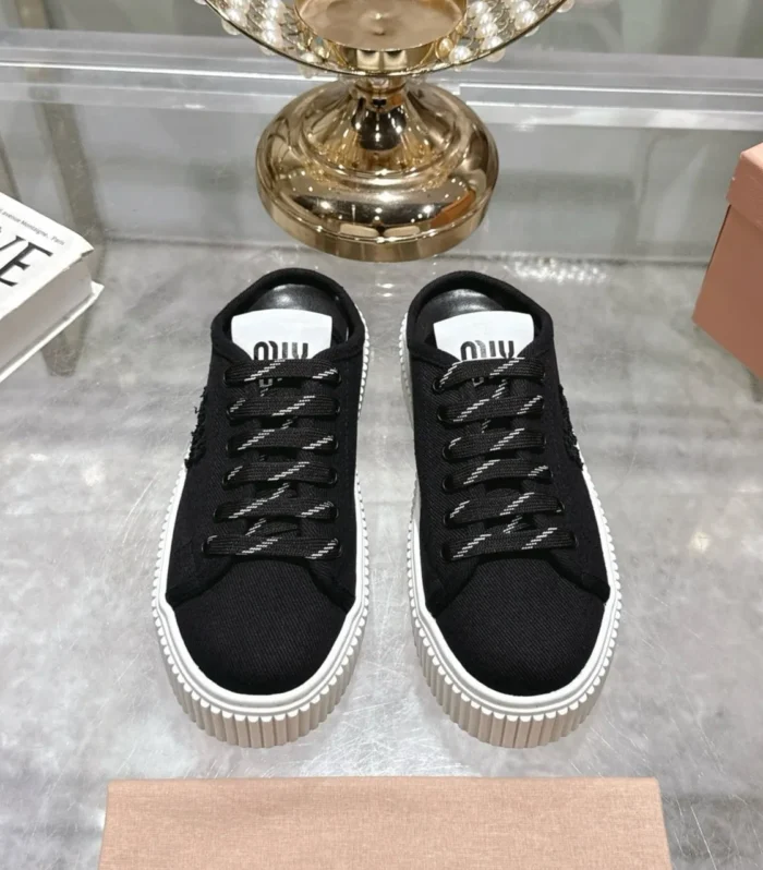 Miu 25C Sneaker Mules Black Demin Fabric 235316