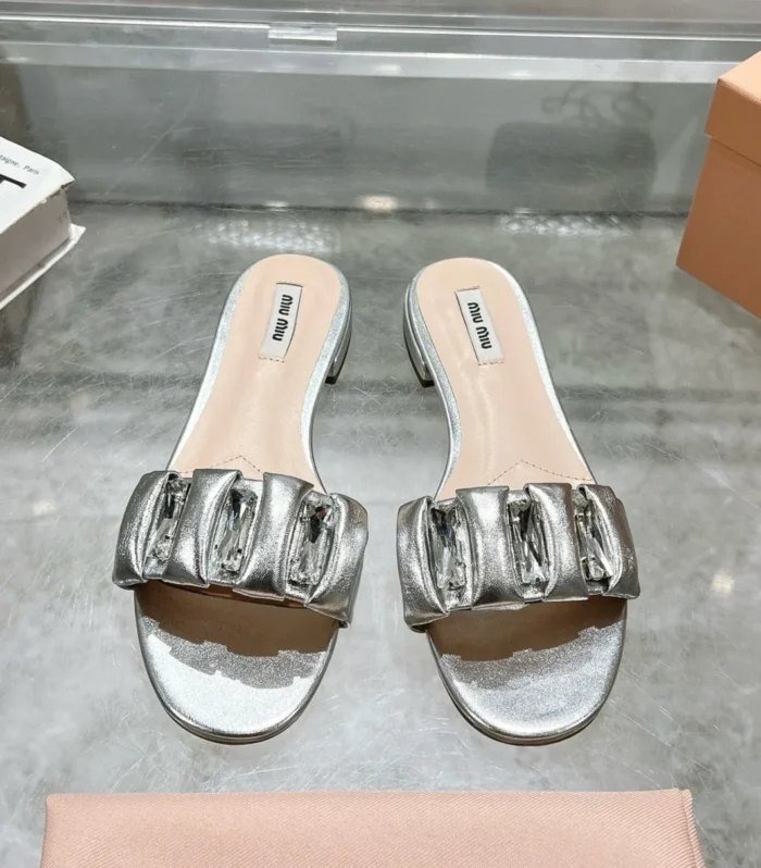 Miu 25C Slippers Silver Leather 235287