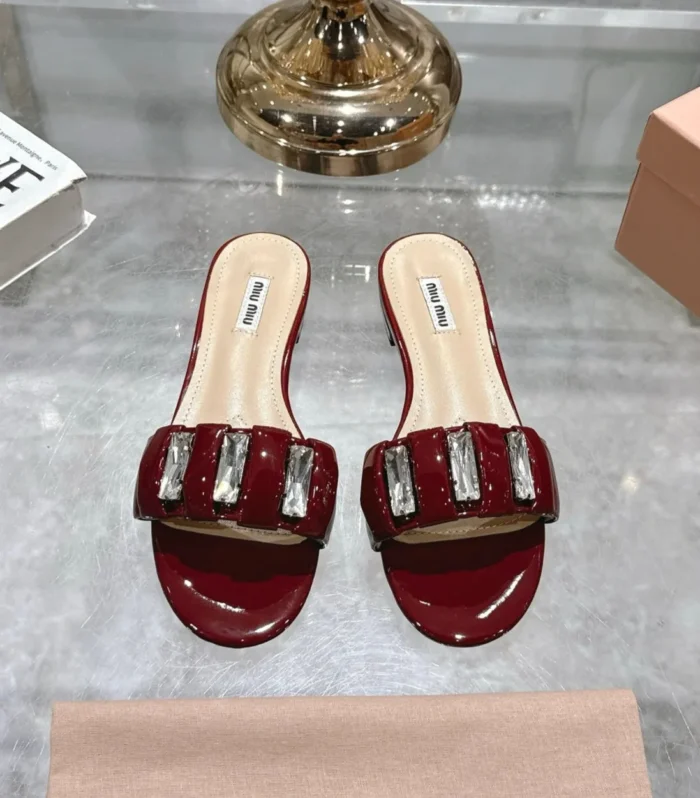 Miu 25C Slippers Red Patent Leather 235323