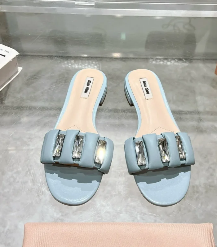 Miu 25C Slippers Light Blue Leather 235284