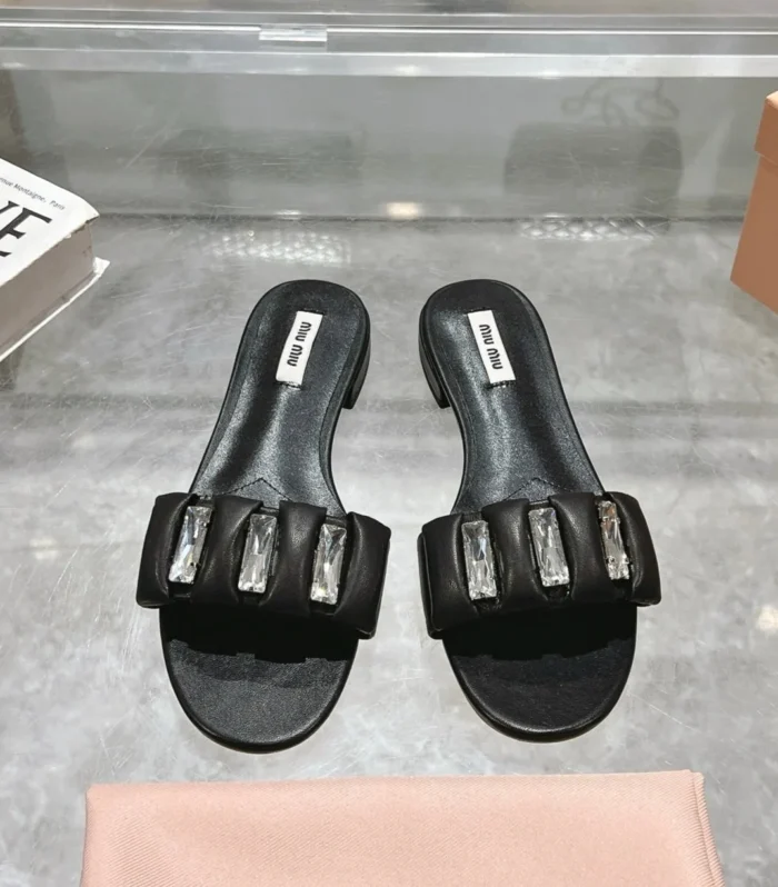 Miu 25C Slippers Black Leather 235286