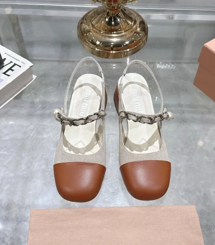 Miu 25C Slingback Pump 45MM Beige Cream mix Brown Fabric 235371