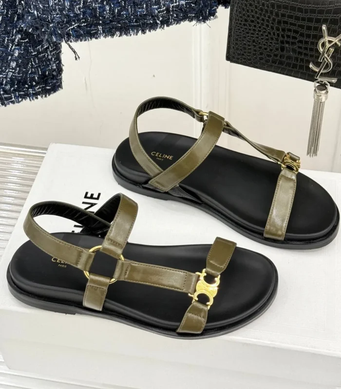 CELINE Maud Sandal Moss Green Leather 285902