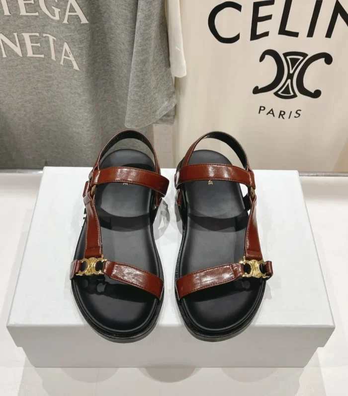 CELINE MAUD SANDAL WITH TRIOMPHE DEEP BROWN COWHIDE 236756