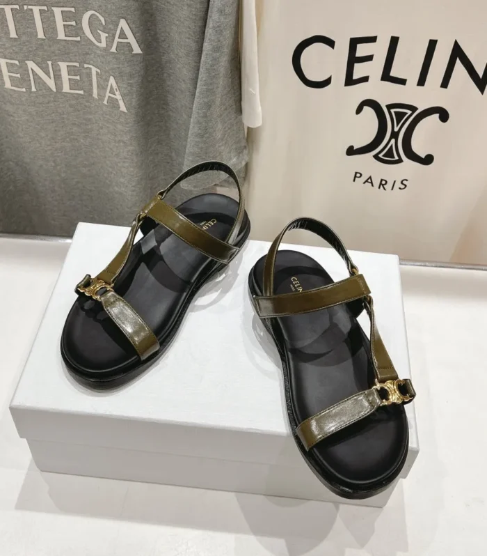 CELINE MAUD SANDAL WITH TRIOMPHE ARMY GREEN COWHIDE 236757