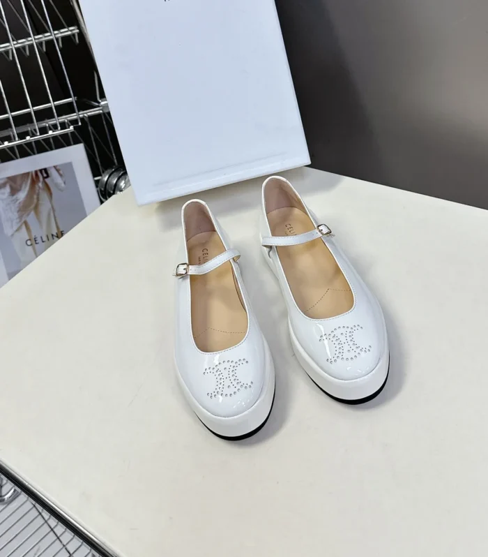 CELINE Ballet Flats White Patent Leather 285930