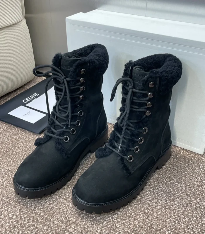 CELINE Ankle Boots Black Suede Lambswool 433387