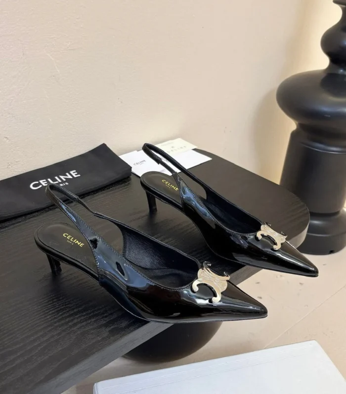 CELINE Alma Triomphe Slingback Black Patent Calfskin 235705