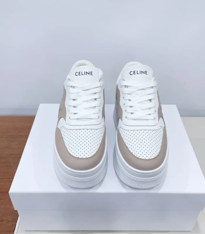 CELINE 25C Block Sneaker White mix Khaki Brown Calfskin 231996